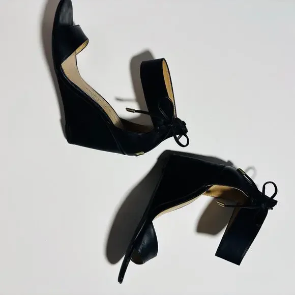 Chinese Laundry Black Wedge Heels with Bow and Ankle Strap - Picture 5 of 11